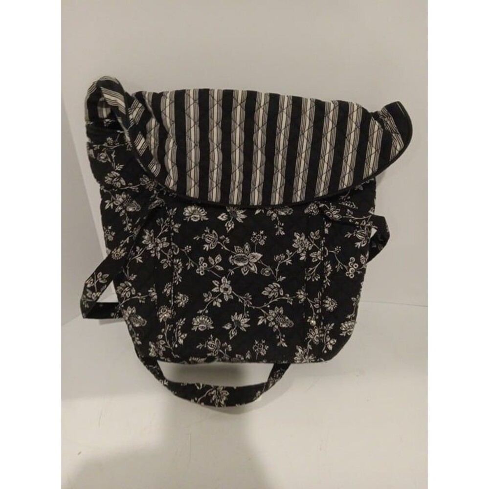Large Floral Print with Stipes Quilted Backpack